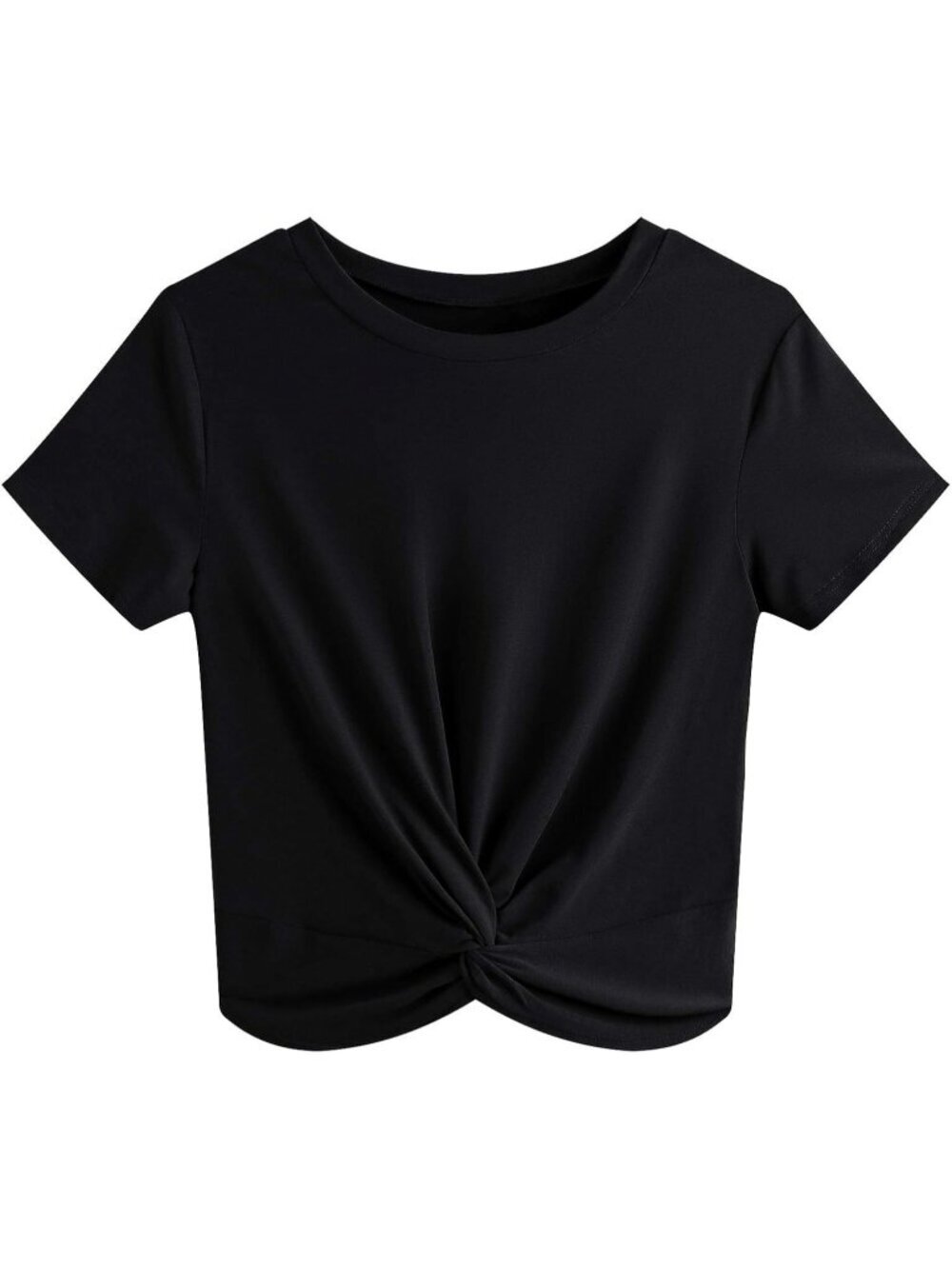 Women's T Shirt Black Summer Causal Short Sleeve Blouse Round Neck Crop Tops